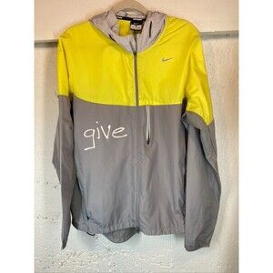 NIKE RUNNING WOMENS SIZE LARGE FULL ZIP HOODED RAIN JACKET WIND BREAKER YELLOW